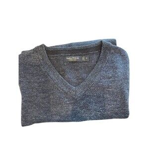 Nautica Navtech Sweater Men's Sz Med Navy Blue Classic Fit V-Neck Knit Shirt